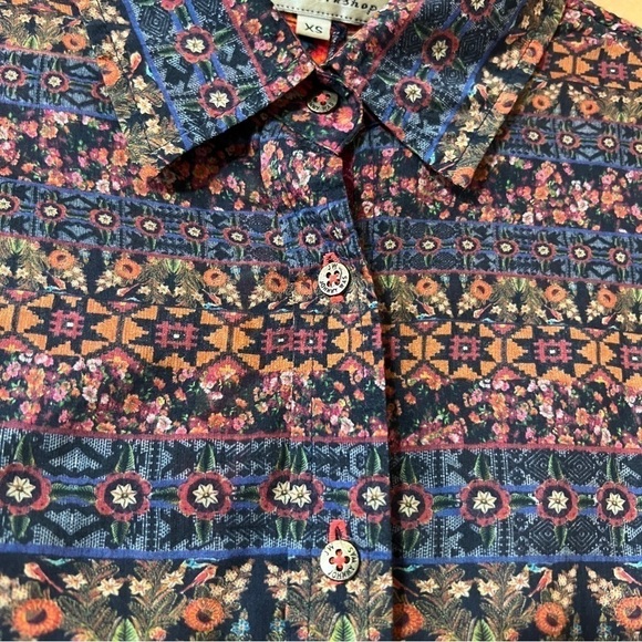 Johnny Was | Floral Button Front Shirt Velvet Back Top Cotton Silk Size XS - Picture 5 of 13
